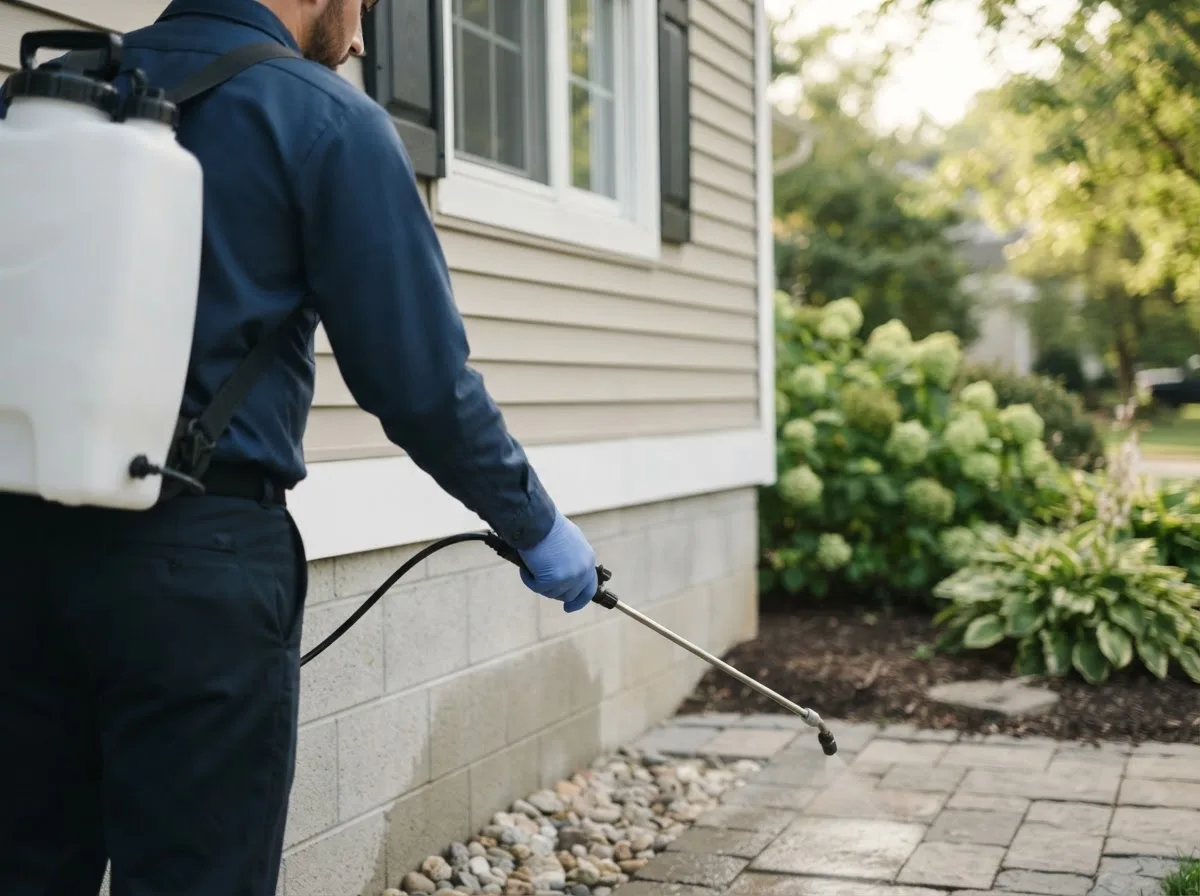 Pest control technician inspecting a home in Sun Prairie, WI
